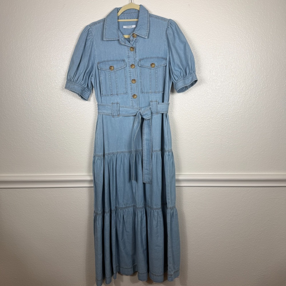 Derek Lam 10 Crosby Buffy Utility Denim Midi Dress Denim Light Size 10 12